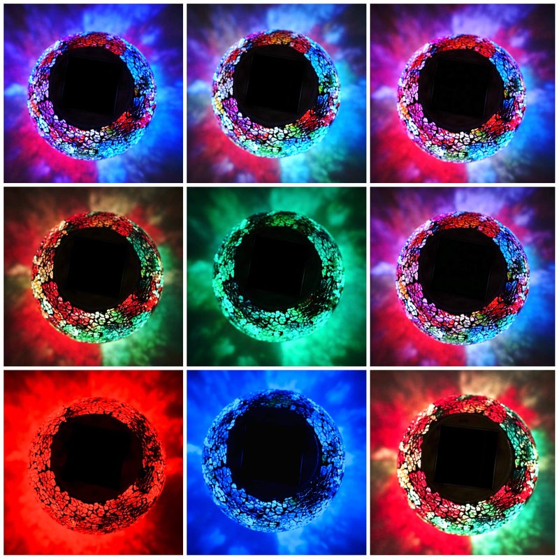 SmilingTown Solar Glass Ball Light Color Changing Mosaic Crackle Table Lamps Waterproof LED Night Light for Bedroom Yard Patio Christmas Decorations (Crackle Glass, Multi-Colored) - Image 5